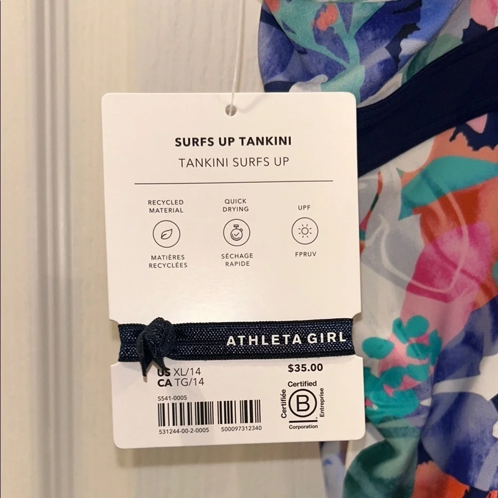 Athleta Girl Surfs Up Tankini 3 pieces, Size XL (14)